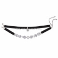 Black Crystal Velvet Leather Choker Necklace For Women